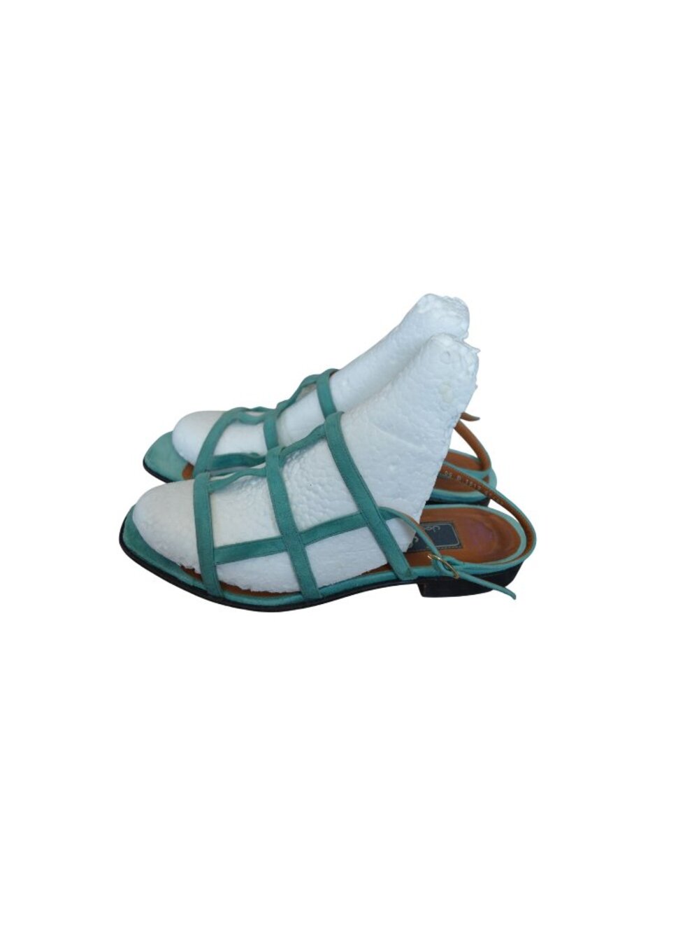 Jean Pierre Flat Strappy Sandals Teal Green Suede Women's Size US 6.5, 23.5CM